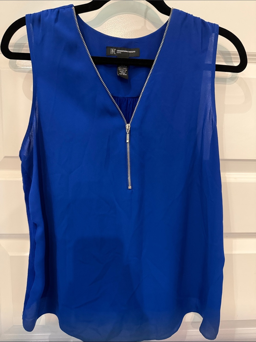 INC International Concepts Cobalt Blue Sleeveless Zip-Front Tank